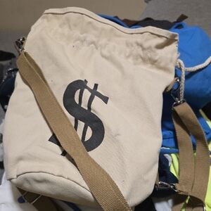 American Eagle Outfitters Cream Canvas Crossbody Bag with Black Dollar Sign